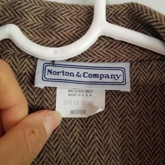 Norton & Co. Womens Open Front Med Herringbone Blazer Brown w/pockets USA Wool - Picture 3 of 11